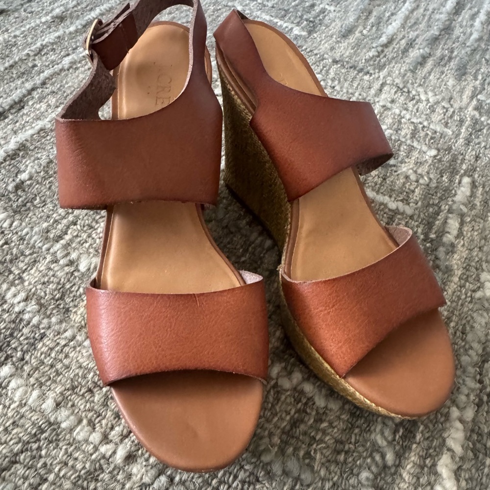 J. Crew Brown Leather Wedge Sandals